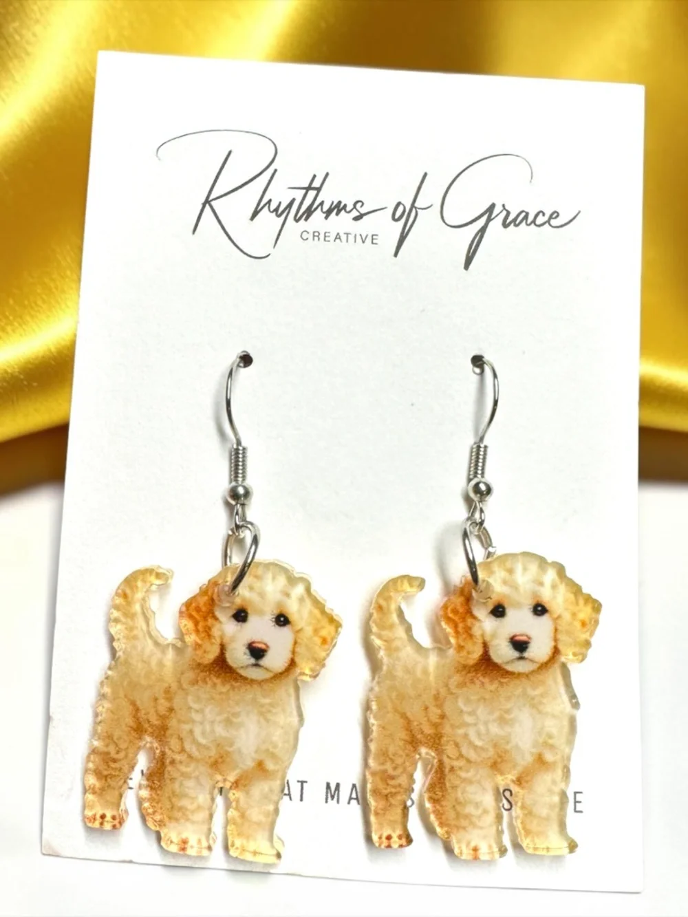 NWT Goldendoodle Dog Dangle Earrings Stainless Steel Hooks